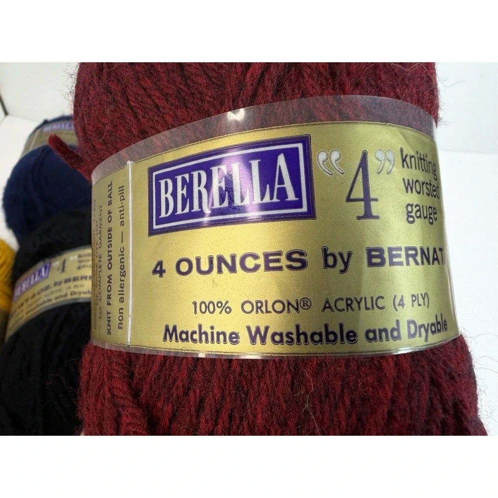 Bernat Berella 4 Knitting Worsted Gauge 100% Orlon Acrylic Lot 5 Gold Natural +